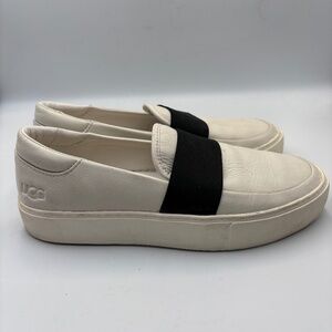 UGG White Sheepskin Leather Black Elastic Low‎ Top Sneakers Size 8
